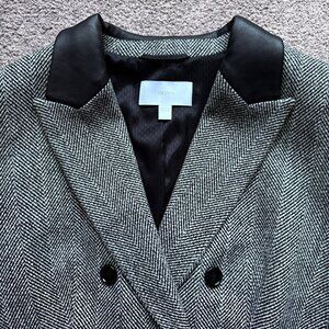 Hugo Boss Virgin Wool Double‑Breasted Blazer – Black & White Herringbone Size 14